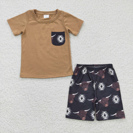 (Promotion)Boys Highland cow print summer outfits BSSO0148