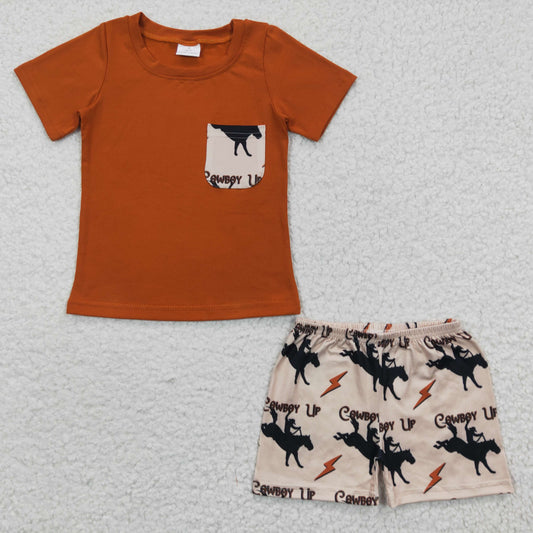 (Promotion)Boys cowboy up print summer outfits   BSSO0162
