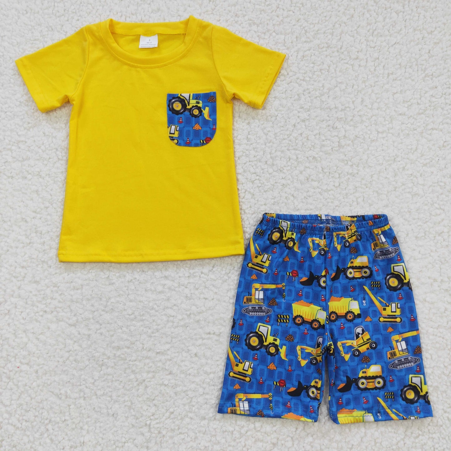 (Promotion)Boys yellow pocket construction top summer outfits BSSO0183
