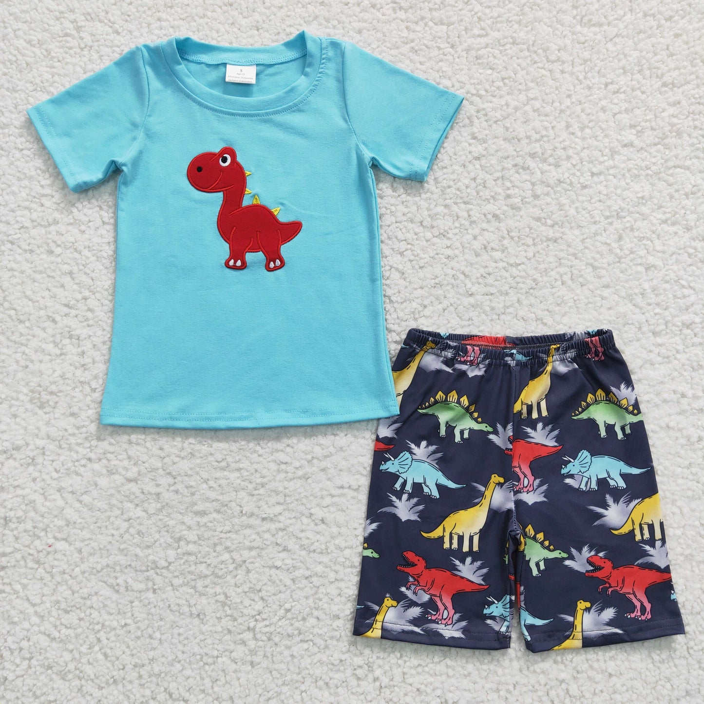 (Promotion)Boys dinosaur print embroidery summer outfits BSSO0184