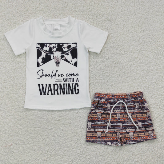Boys cow skull print western summer outfits BSSO0210