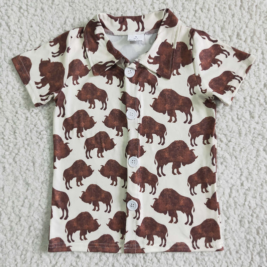 Boys short sleeve bull print summer western shirts BT0004