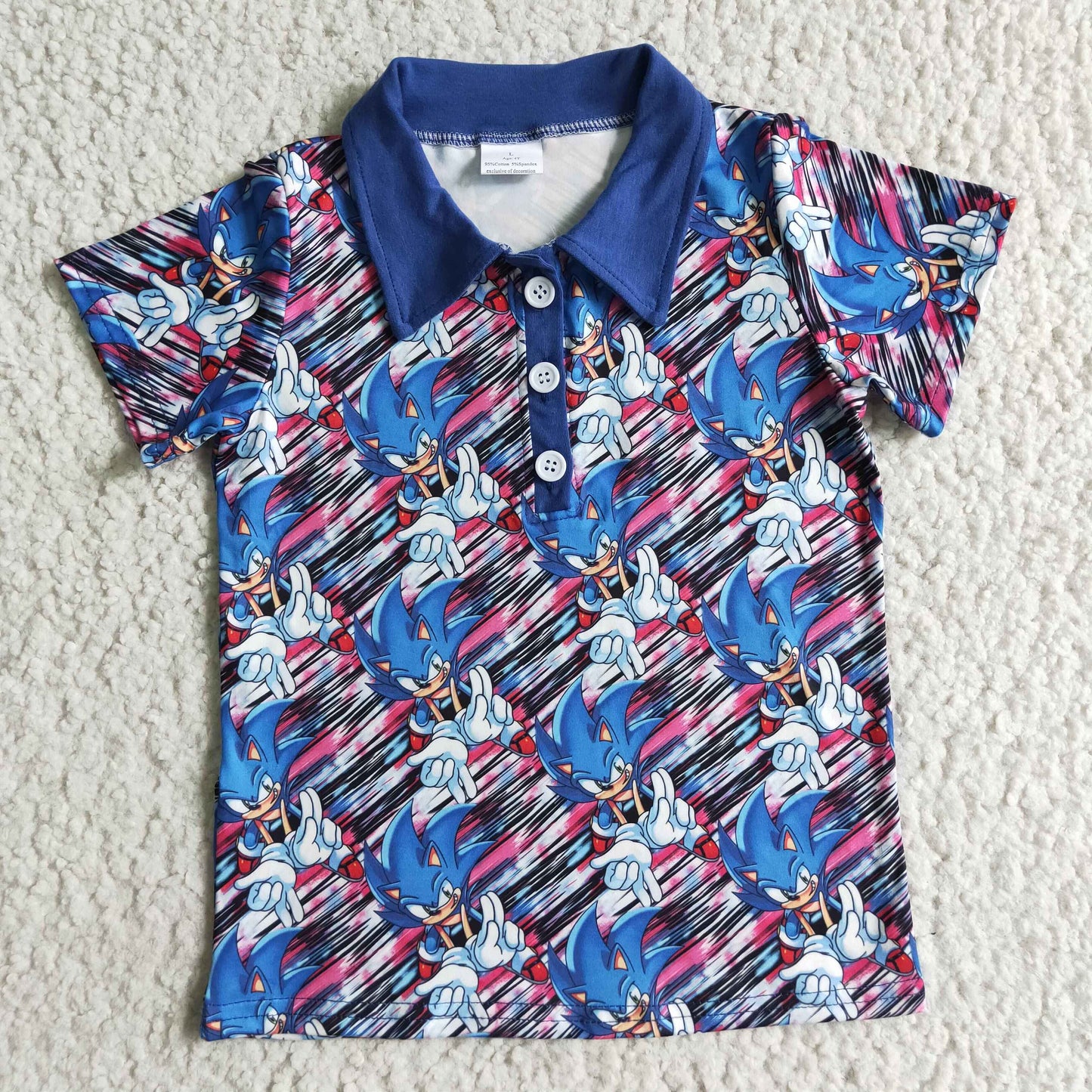 Boys short sleeve blue cartoon polo shirts BT0027