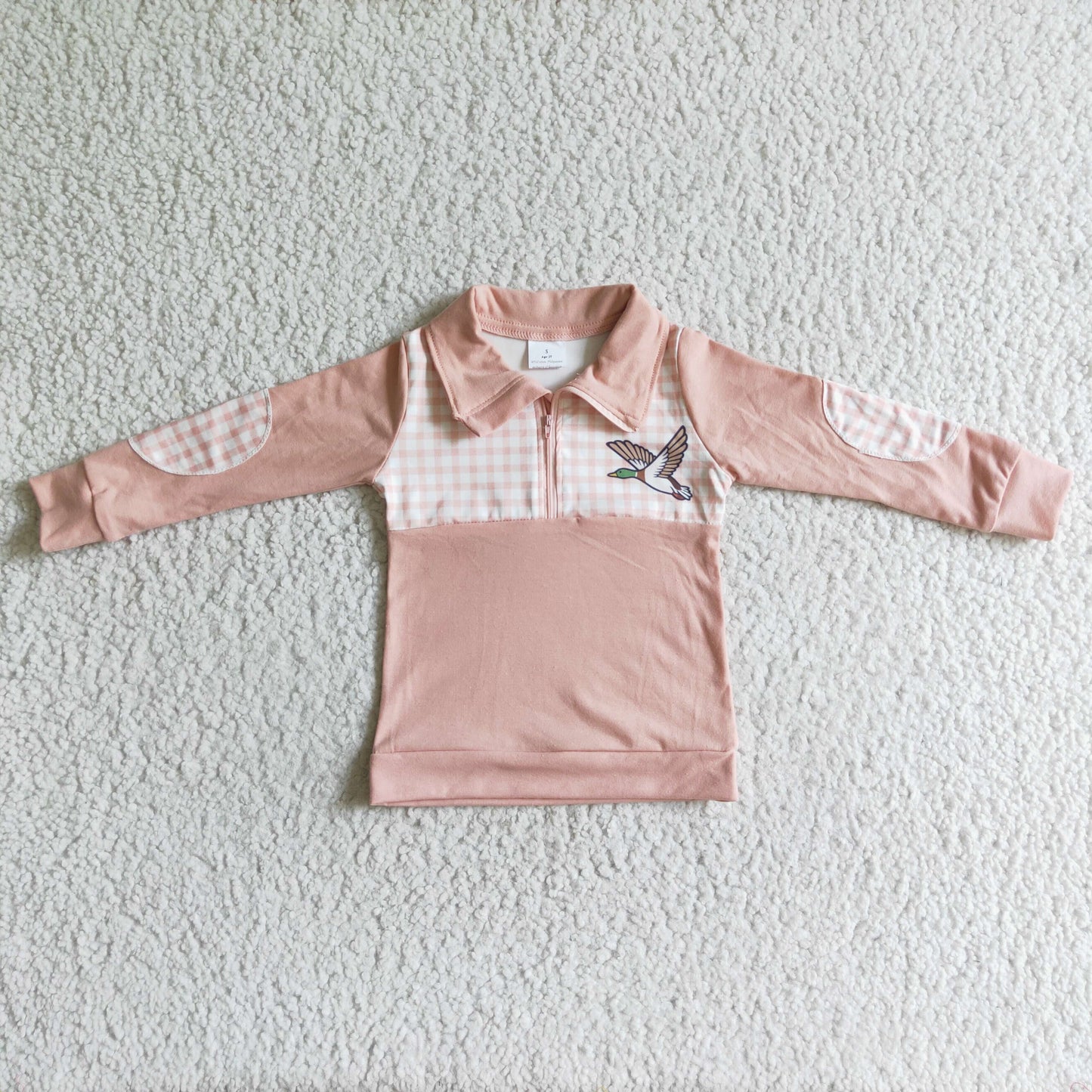 (Promotion)Duck Pink Plaid Girls Fall Zipper Pullover Top BT0034