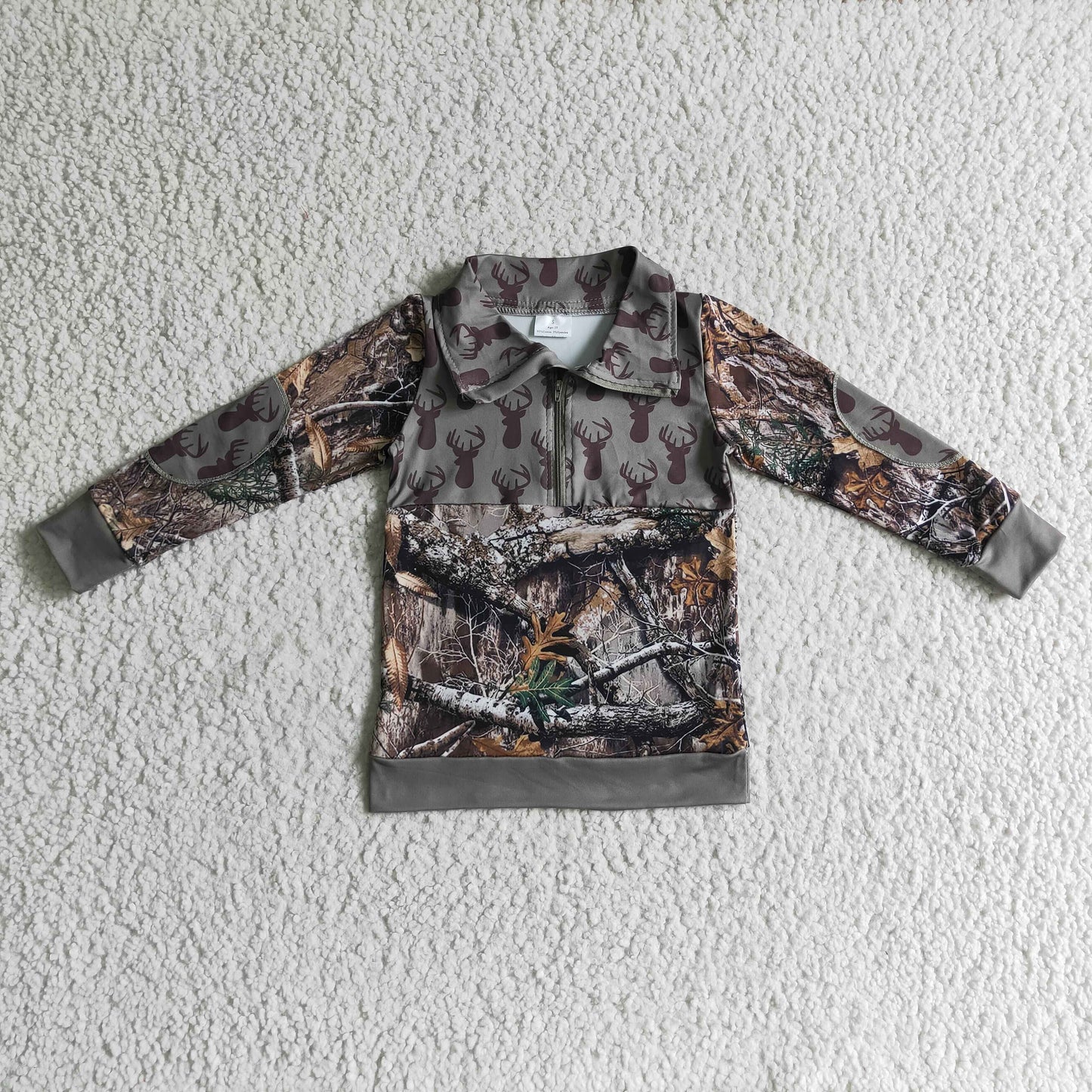 Boys Deer camo print boy zipper pullover BT0094