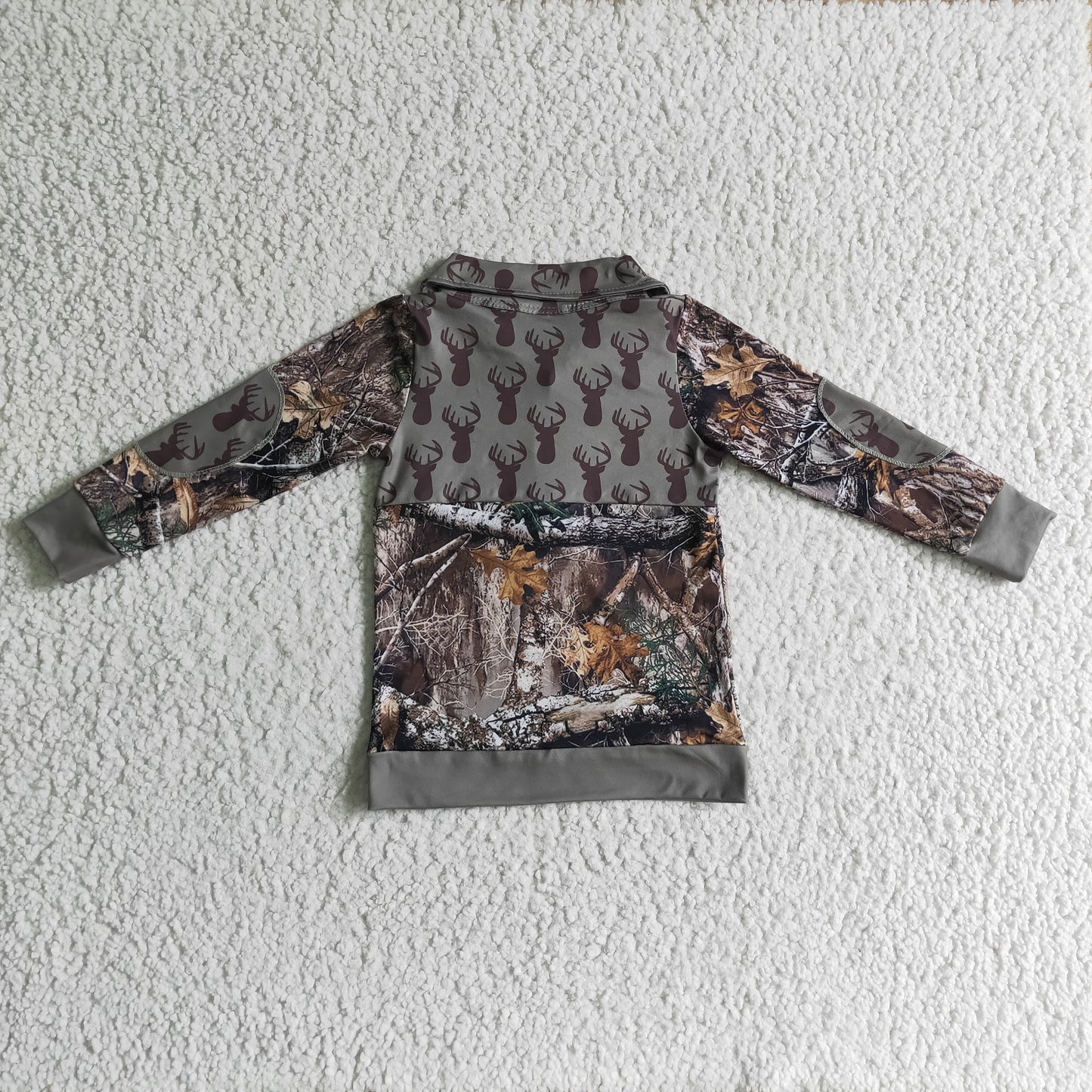 Boys Deer camo print boy zipper pullover BT0094