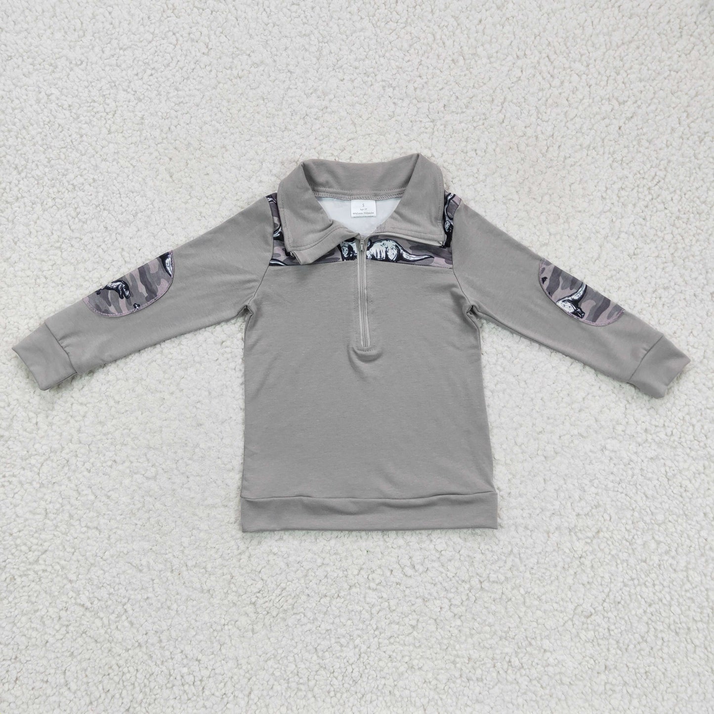 (Promotion)Boys camo dino print gray pullover top BT0106
