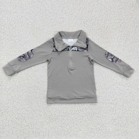(Promotion)Boys camo dino print gray pullover top     BT0106