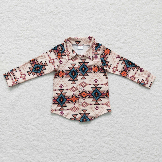Boys long sleeve aztec print button up shirt  BT0127