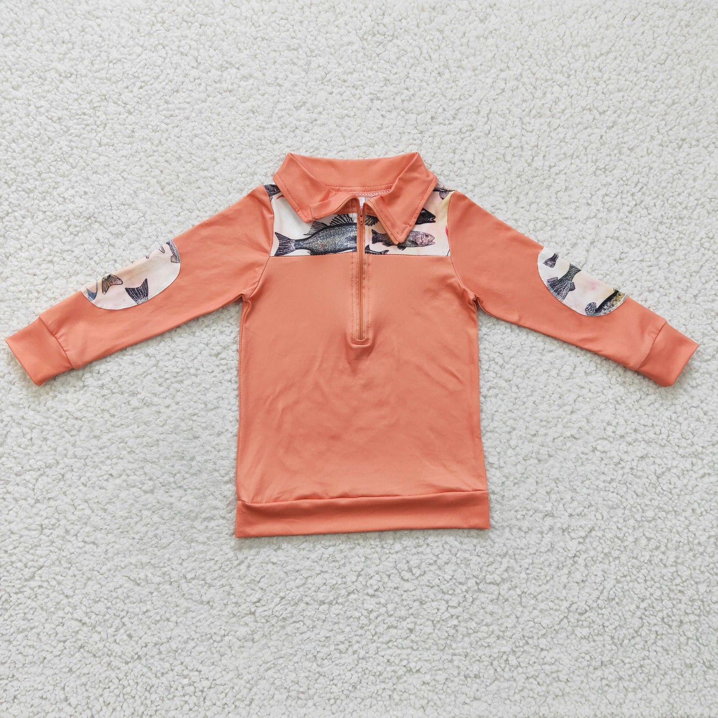 (Promotion)Boys orange fishing print Valentine's Day pullover top BT0128