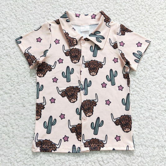 Boys highland cow print button up shirt   BT0133