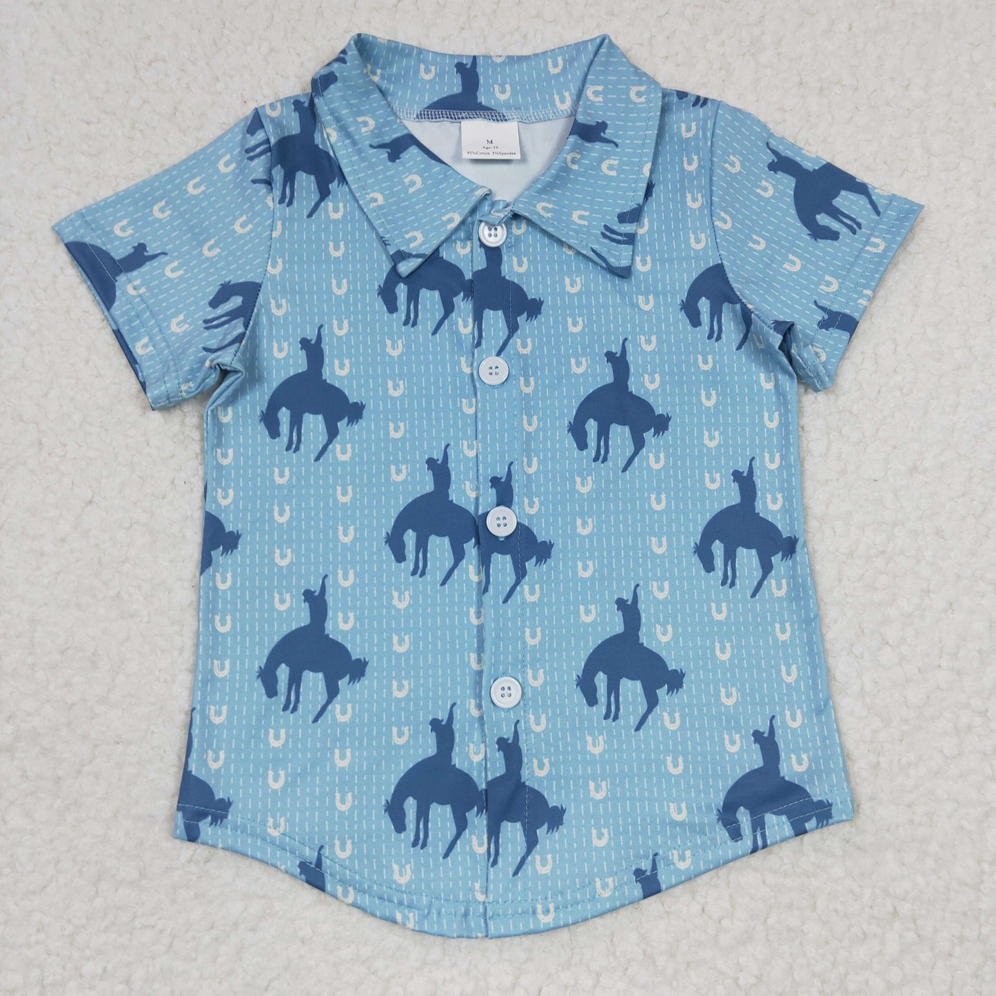 Boys western blue horse print button up shirts BT0164