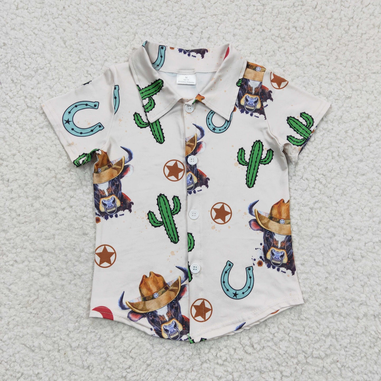Boys short sleeve western cow button down shirt BT0213