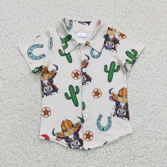 Boys short sleeve western cow button down shirt   BT0213