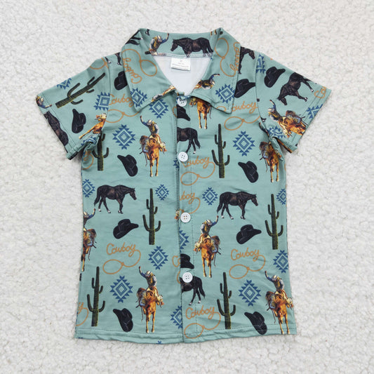 Boys short sleeve western cowboy button down shirt   BT0214