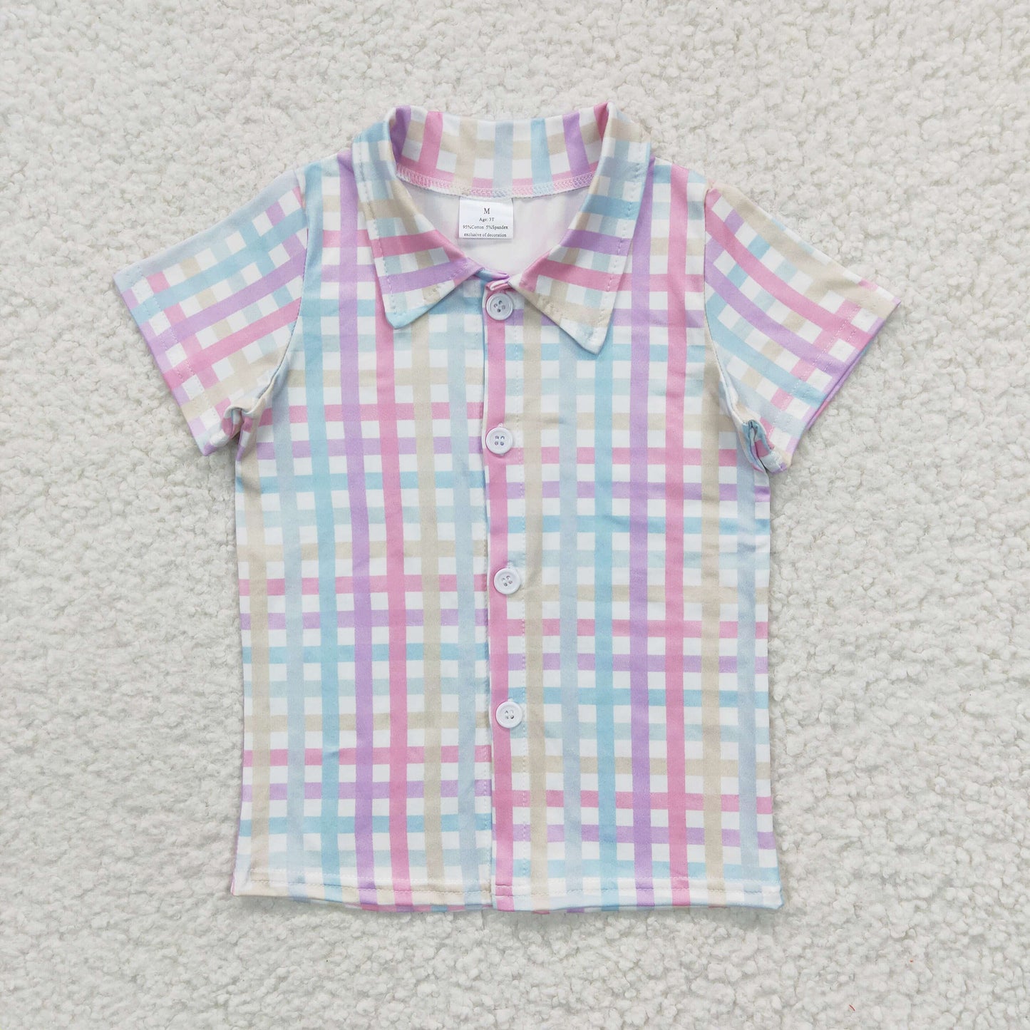 Boys short sleeve rainbow plaid button up shirts BT0215