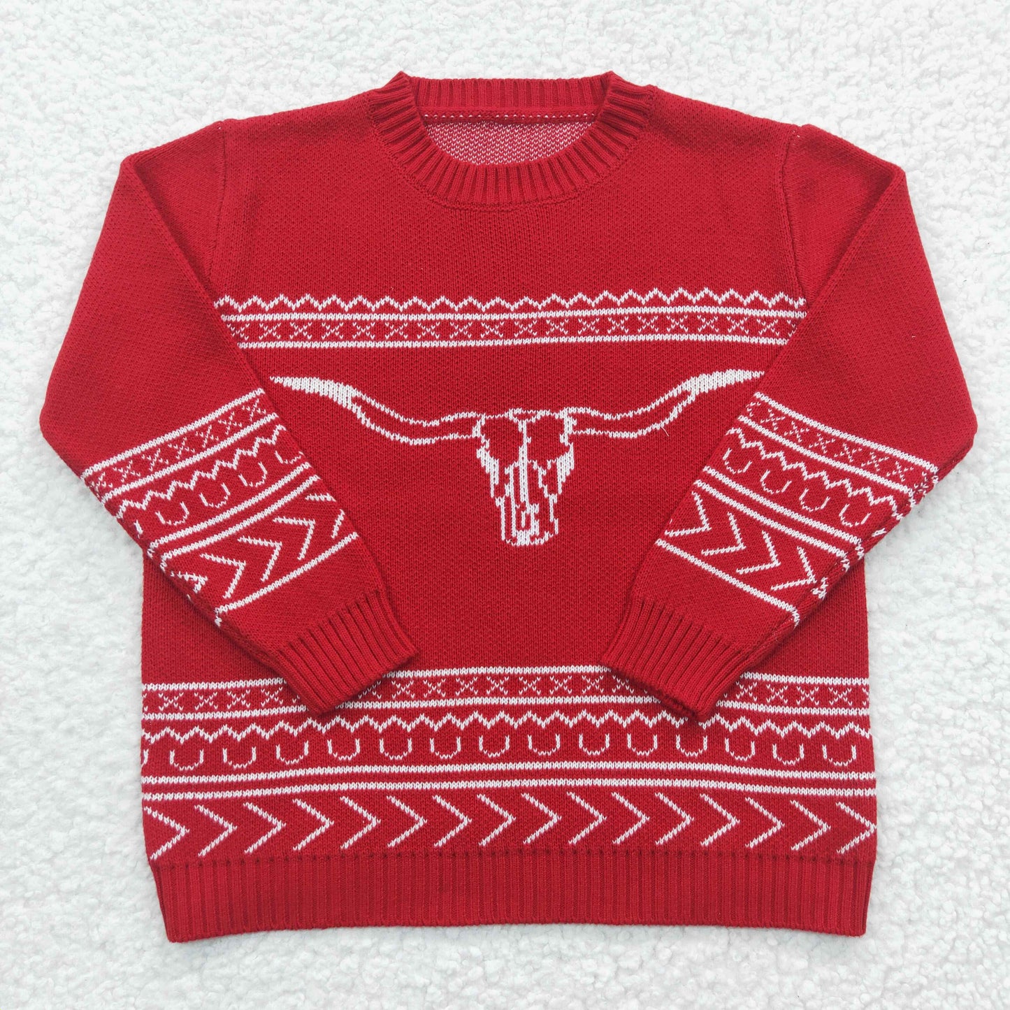 Boys western cow skull print RED woolen sweater BT0218
