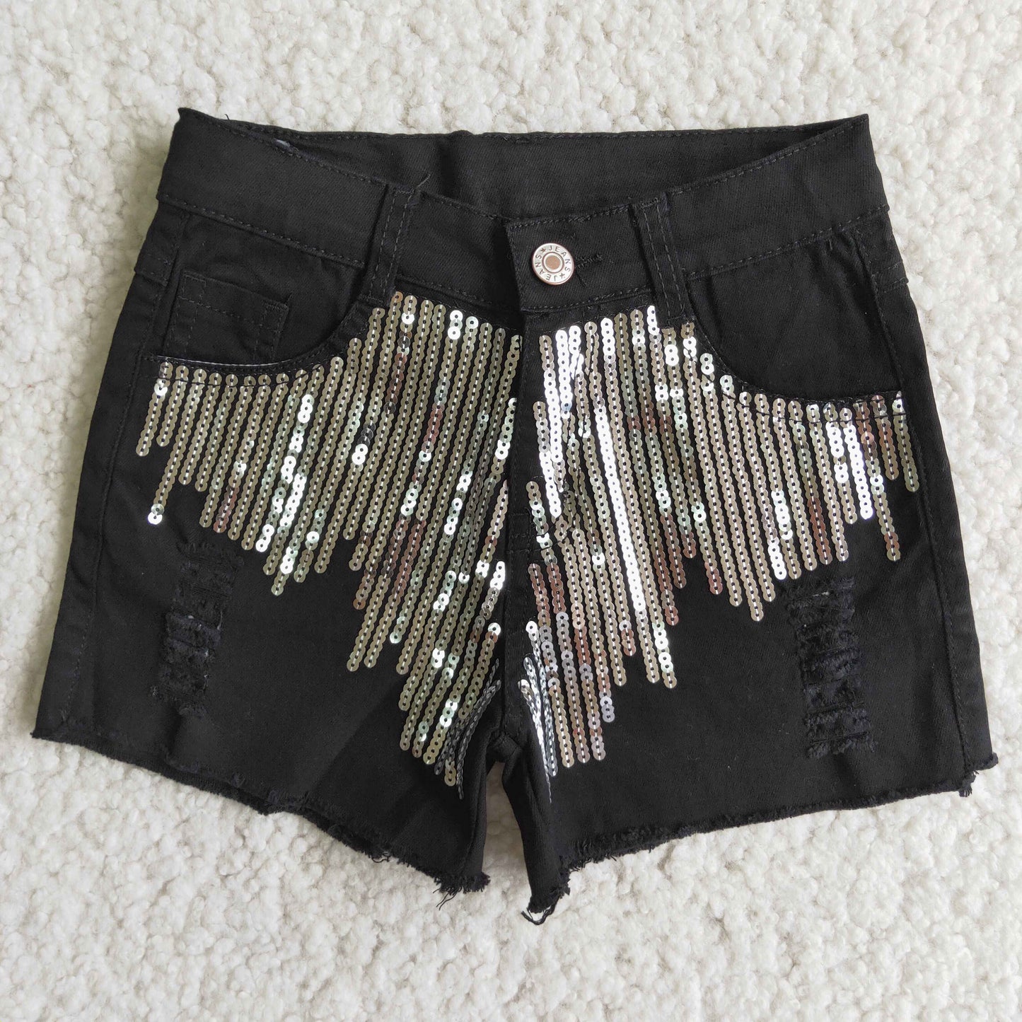 Denim shorts with sequins           D8-4