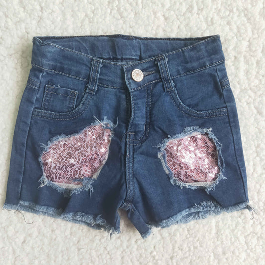 Denim shorts with sequins          C15-13