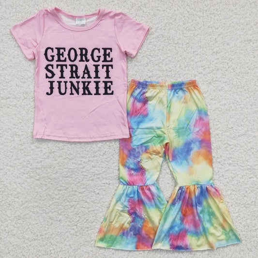 (Promotion)Short sleeve tie-dye print bell bottom pants outfits   C0-4