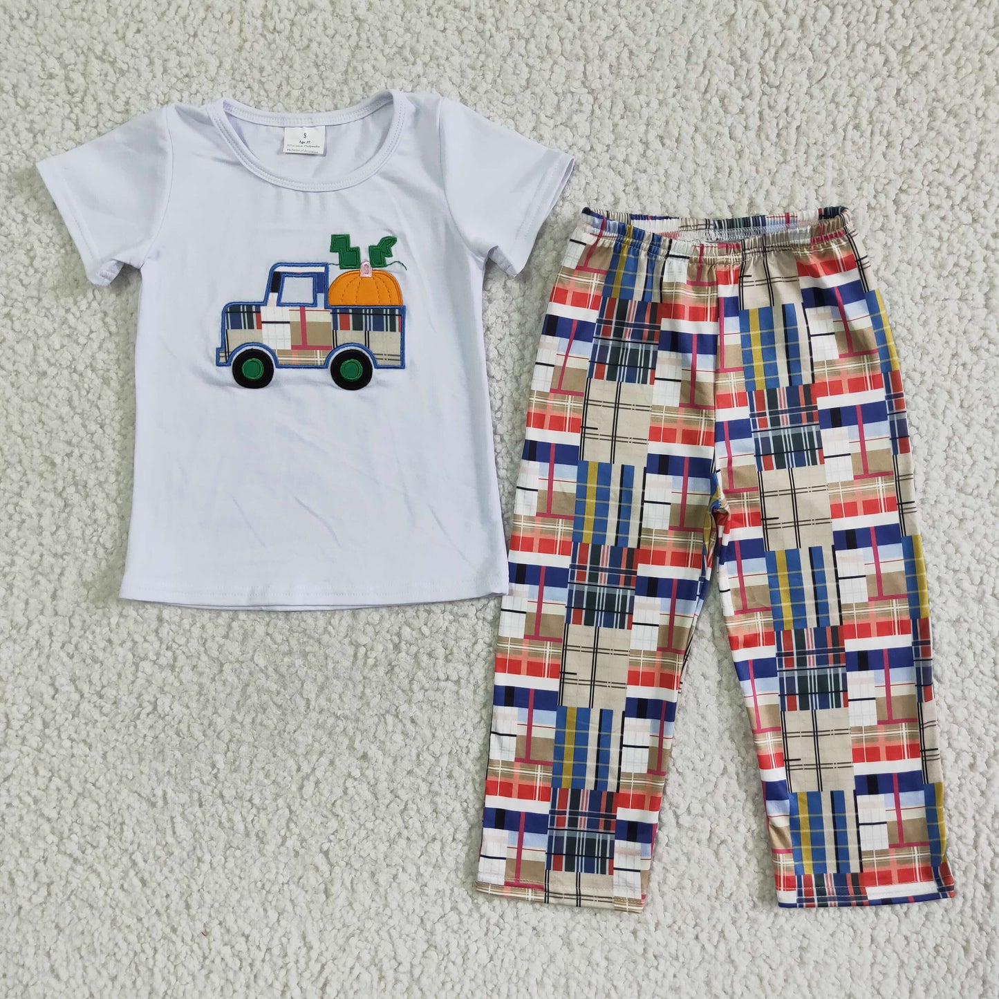 (Promotion) Boy's short sleeve pants pumpkin embroideried outfits C1-22