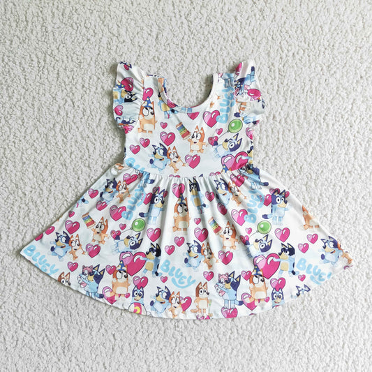 Flutter sleeves knee length cartoon dog dress   C10-02