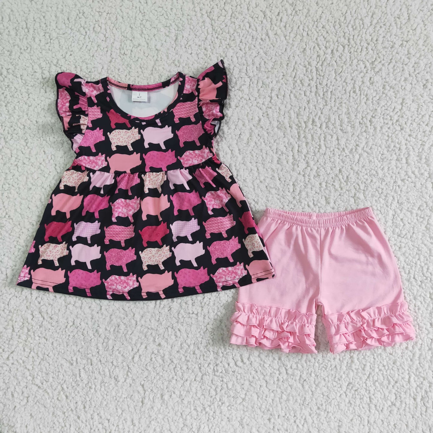 (Promotion)Girls summer pink pig print outfits C11-6