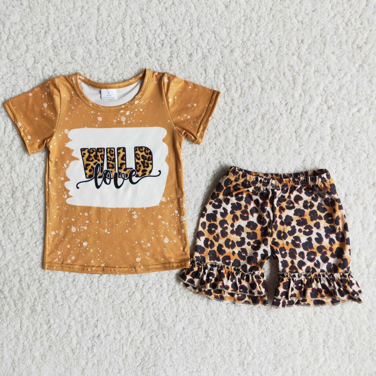 (Promotion)Girls short sleeve WILD leopard print ruffles shorts summer outfits C12-2