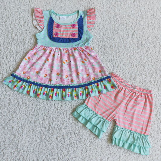 (Promotion)Flutter sleeve ruffles shorts summer outfits C7-22