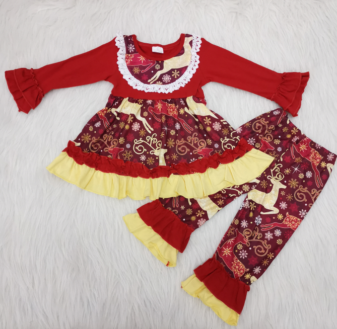 Long sleeve ruffles pants Christmas outfits 6 A22-30