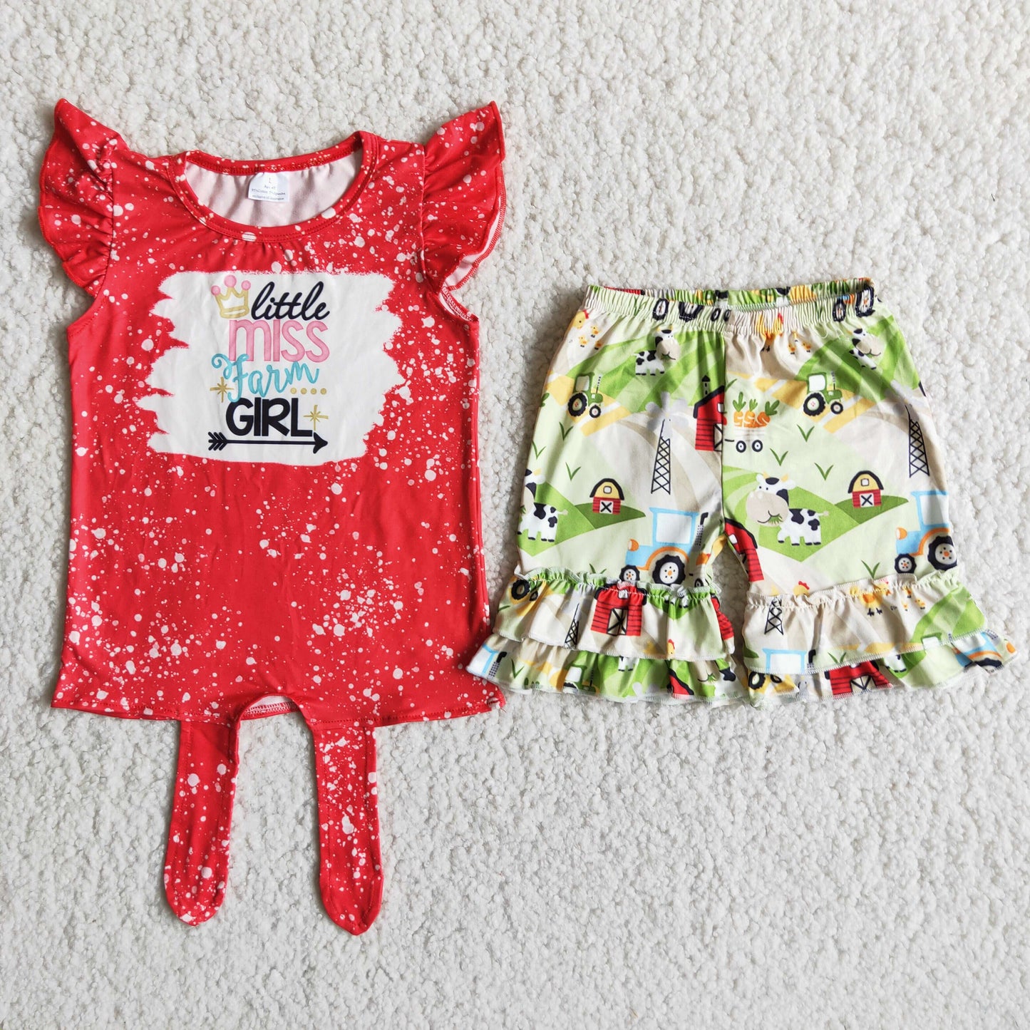 (Promotion)Little miss farm print girls summer outfits D12-29