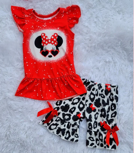 (Promotion)Flutter sleeve Ruffles shorts cartoon mouse summer outfits D7-29