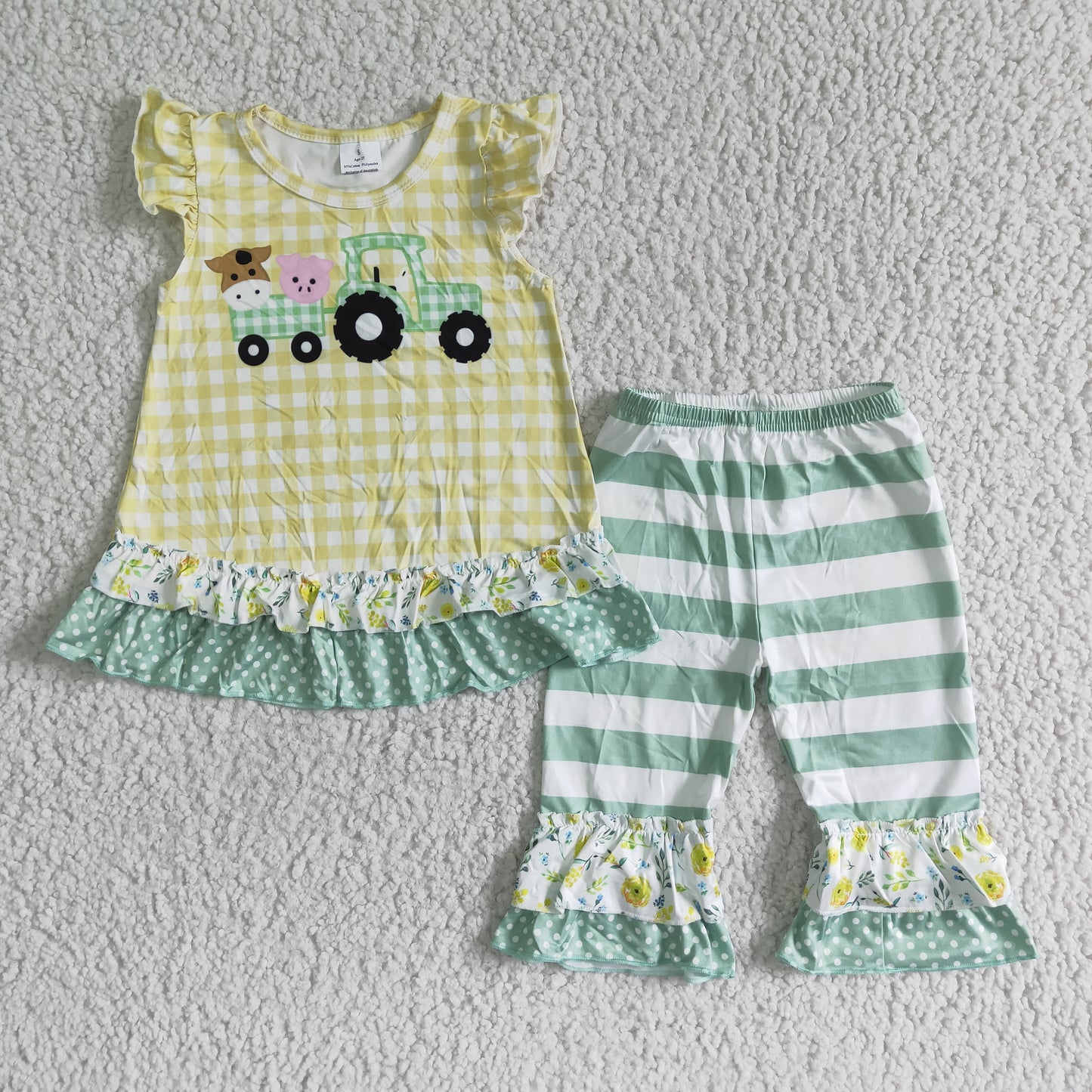 (Promotion) Farm Tractors top capri pants girls outfits D9-12