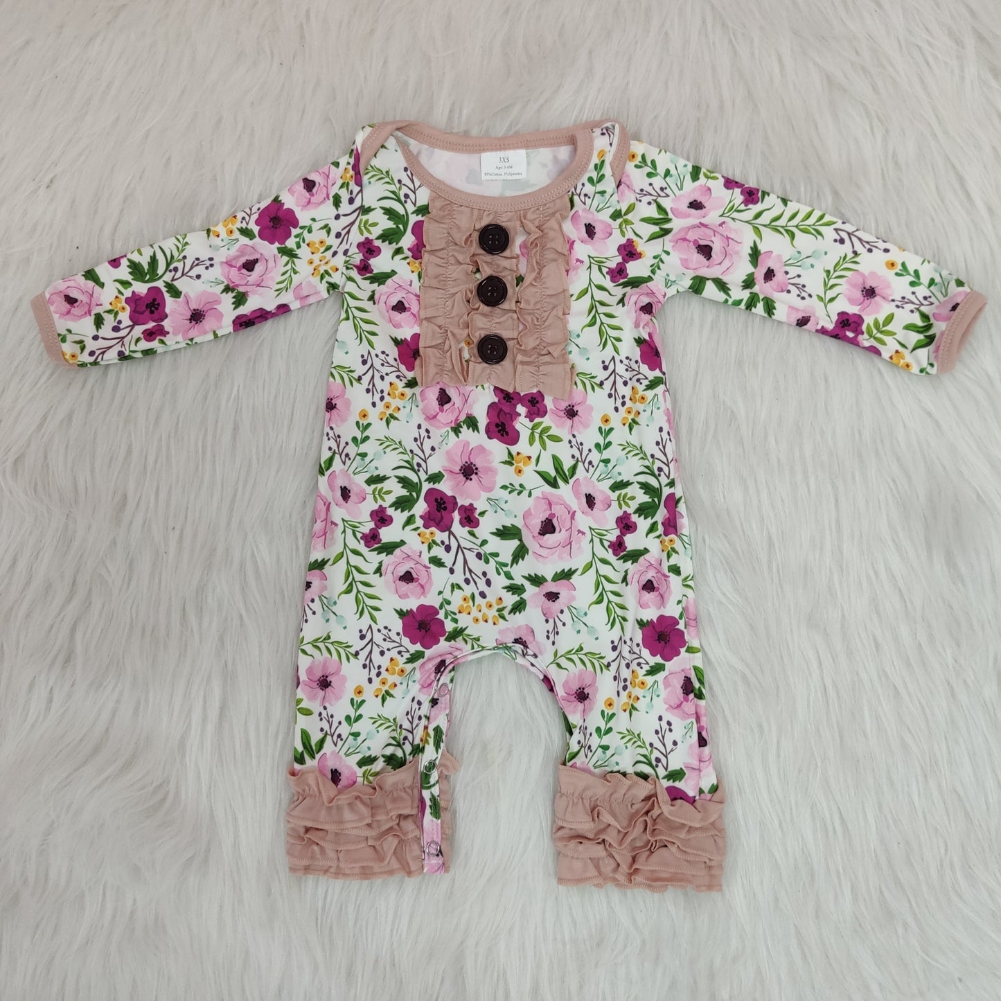 (Promotion) Baby girls pink flora ruffles romper  6 A22-3
