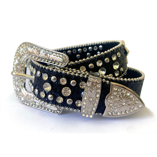 Rhinestones black cross belt for pants 31.5inches    GB0005