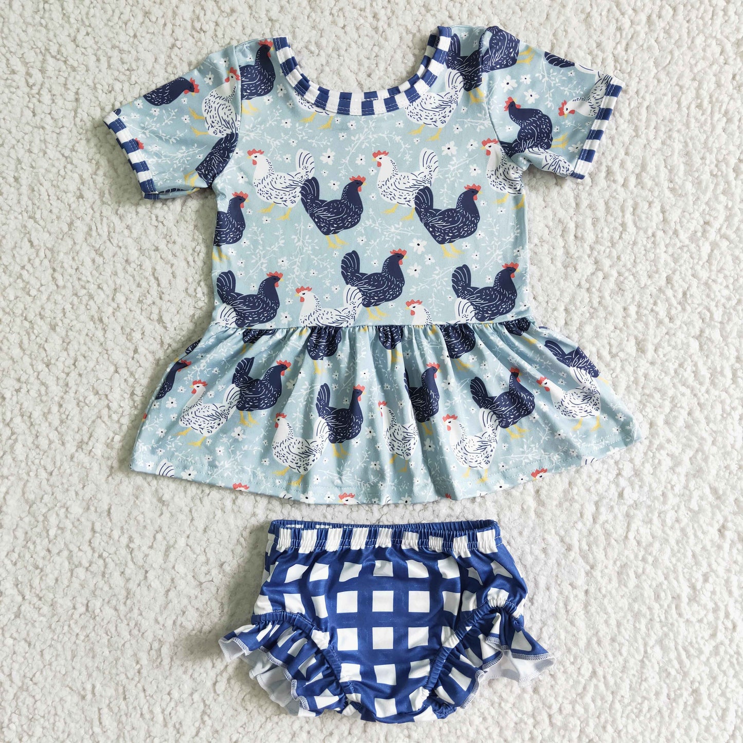 Short sleeve shirt chicken print bummie outfits GBO0049