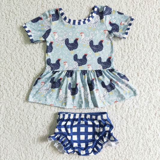 Short sleeve shirt chicken print bummie outfits GBO0049