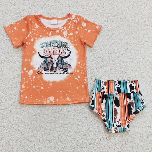 (Promotion)Baby girls cow skull print bummie wersten outfits GBO0069