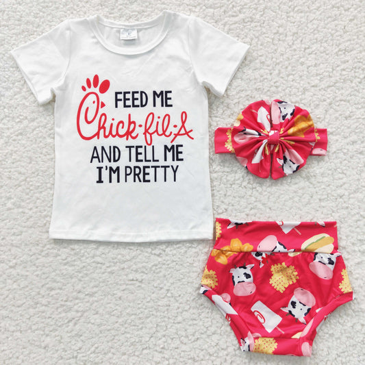 GBO0079 I'm pretty cow print baby girls summer 3 pieces bummie sets