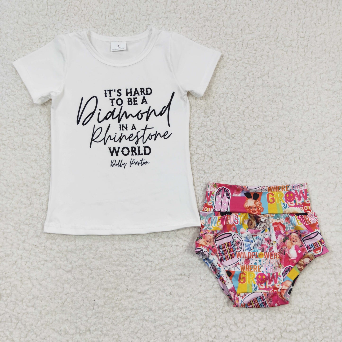 Baby girls singer print bummie sets GBO0081