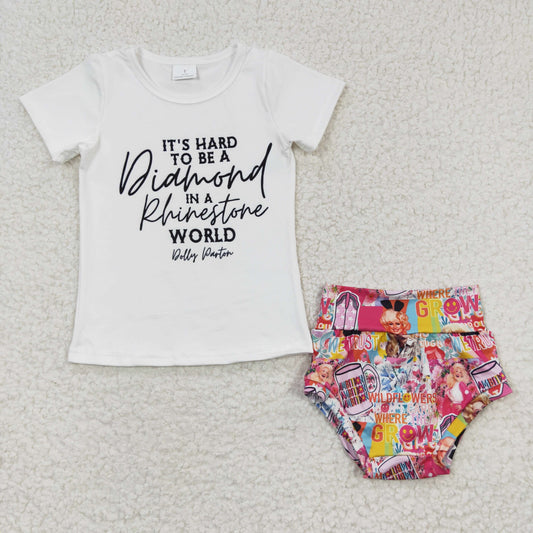 Baby girls singer print bummie sets GBO0081