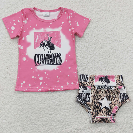 Cowboys pink print bummie sets GBO0084