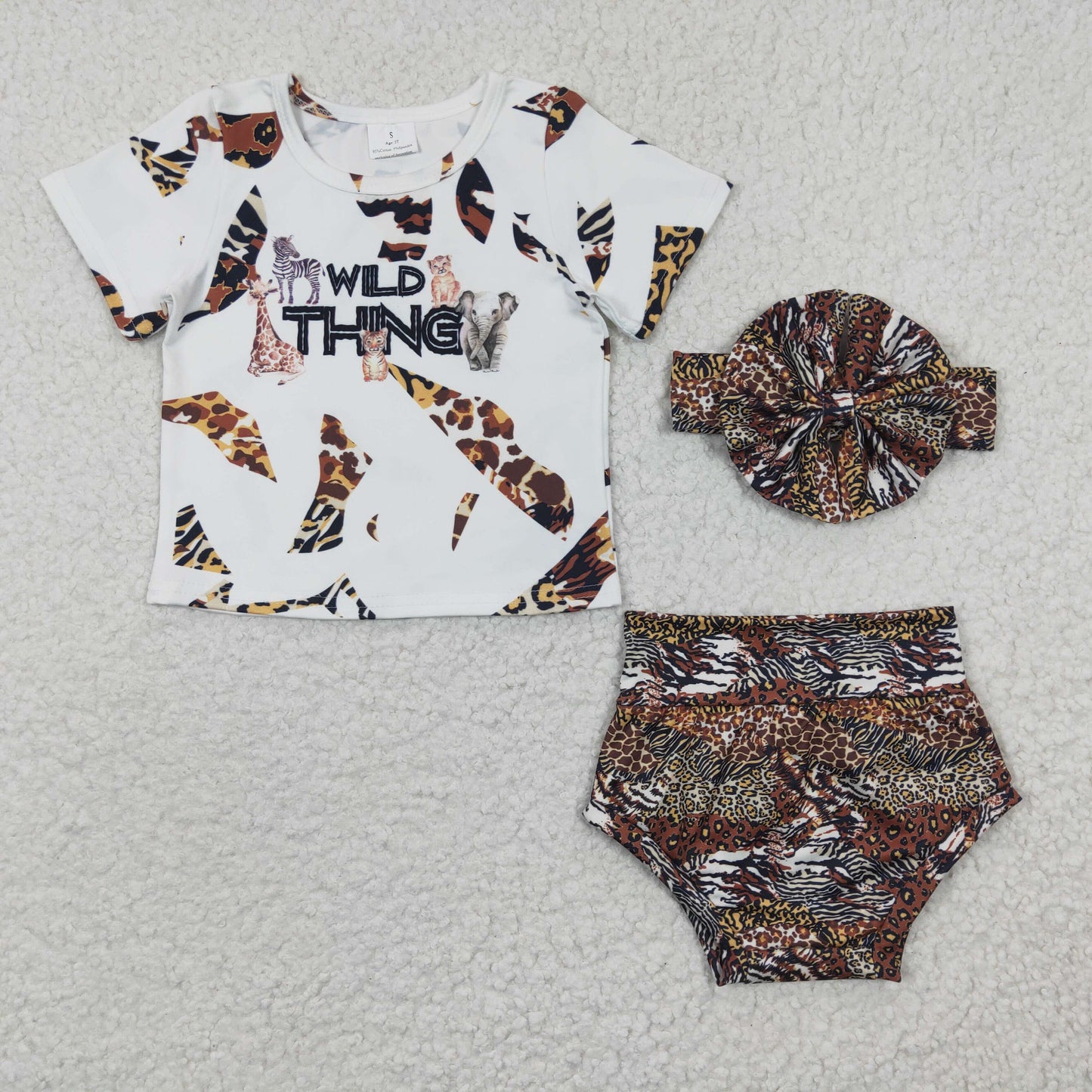 (Promotion)Baby girls Animals WILD THING print summer bummie sets GBO0096
