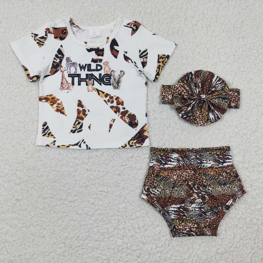 (Promotion)Baby girls Animals WILD THING print summer bummie sets GBO0096