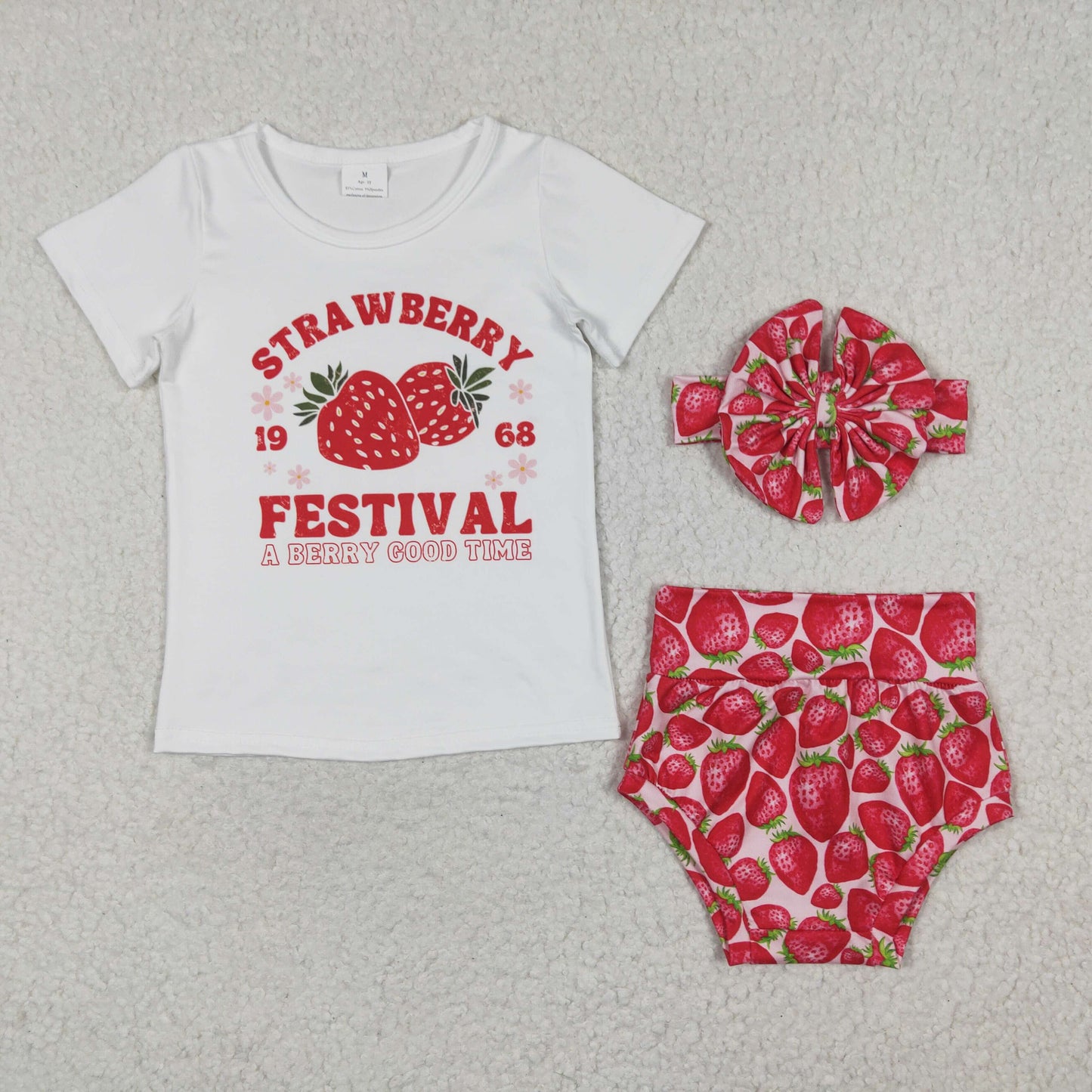 (Promotion)Baby girls strawberry print summer bummie sets GBO0097