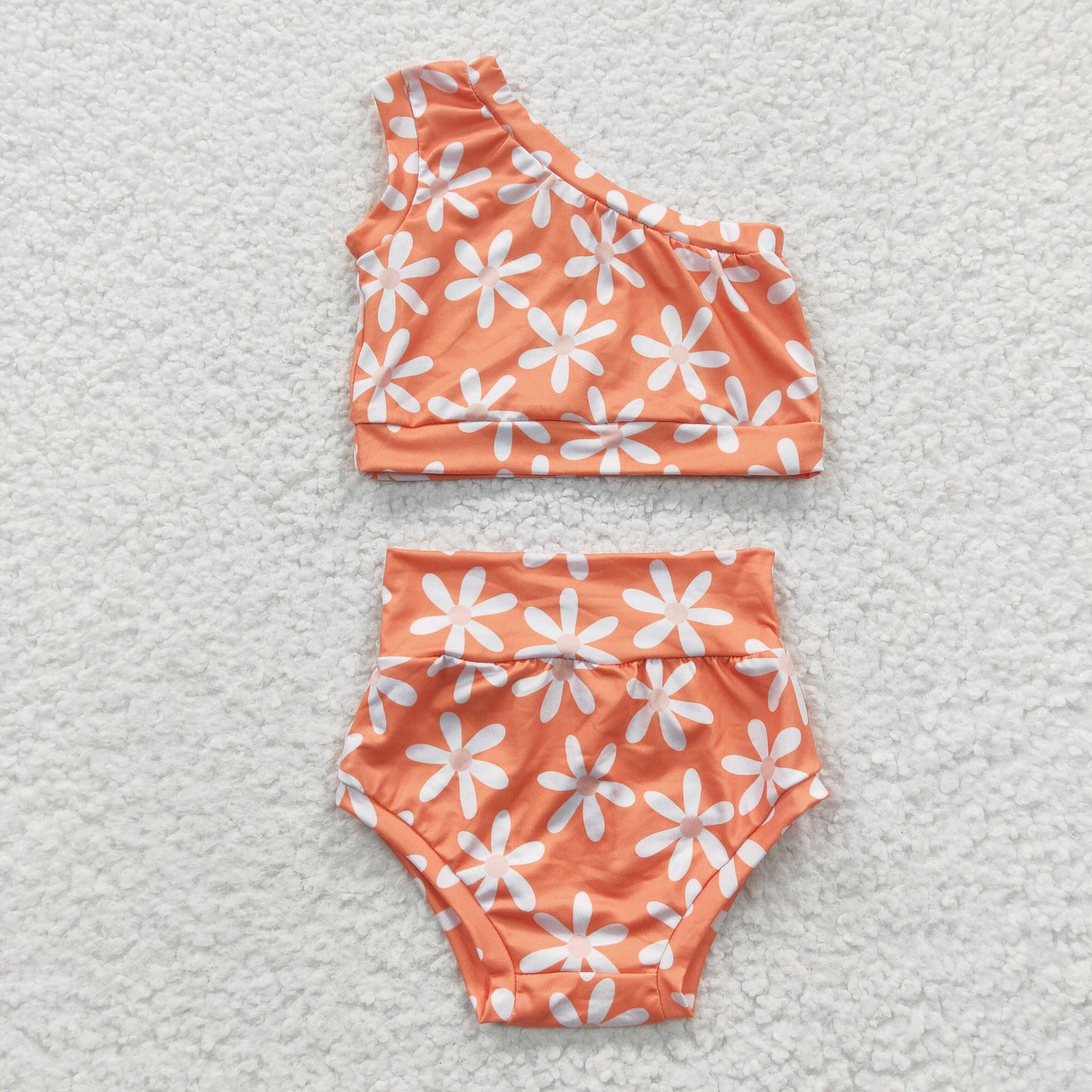 Baby girls orange one shoulder summer bummie set GBO0118