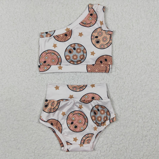 Baby girls smile print one shoulder summer bummie set GBO0119