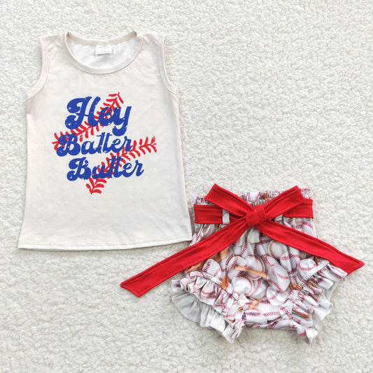 (Promotion)GBO0123 Baby girls baseball print kids summer bummie sets