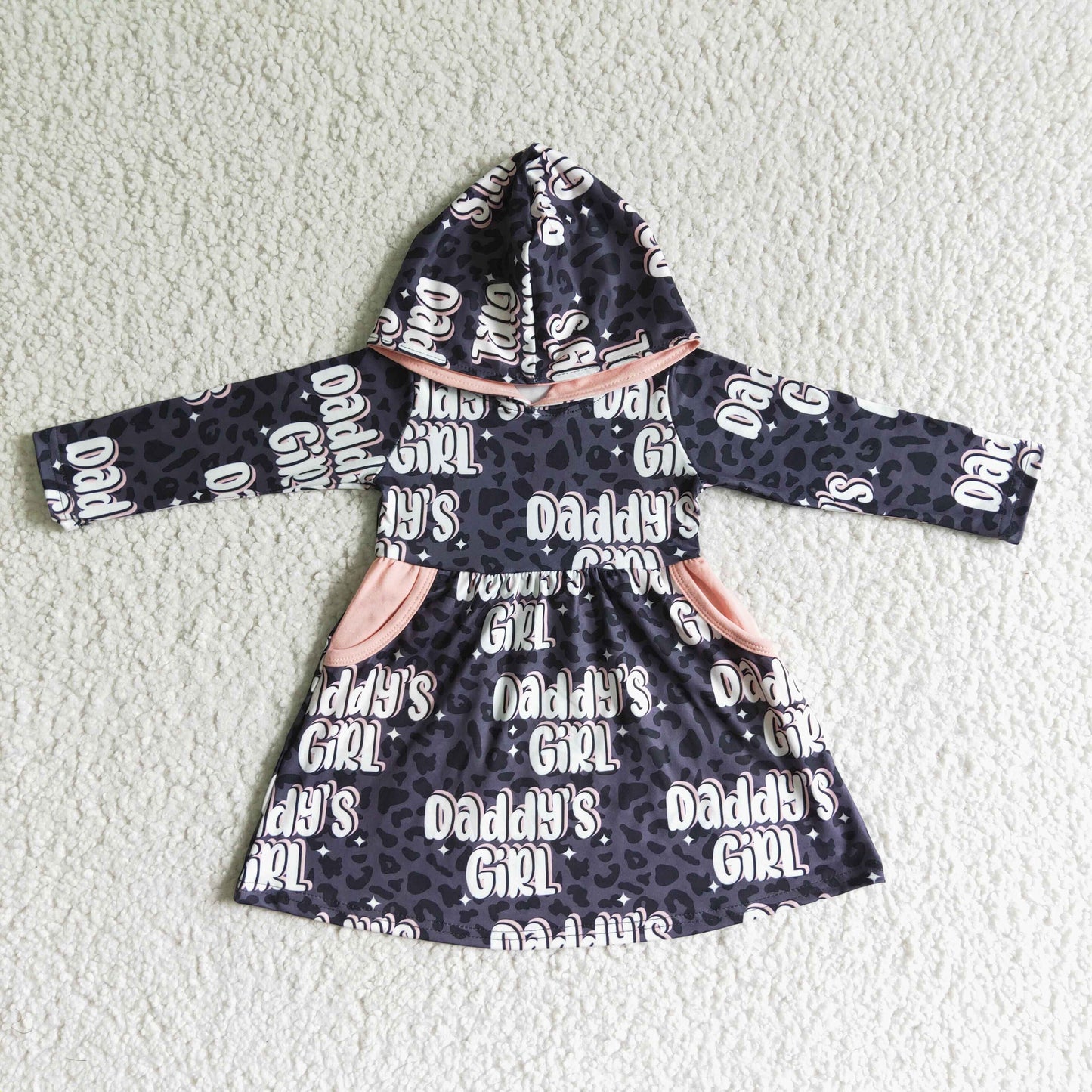 (Promotion) Daddy's Girl Leopard Print Pockets Girls Fall Hooded dress GLD0002
