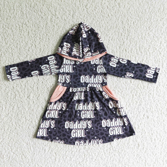 (Promotion) Daddy's Girl Leopard Print Pockets Girls Fall Hooded dress   GLD0002
